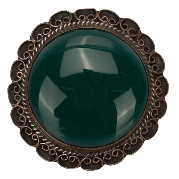 Sterling Green Onyx Mexico Pendant Brooch