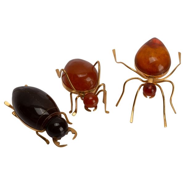 Russian Baltic Amber Figural Insect Brooches