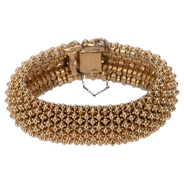 Signed Ciner Caviar Bubble Gold Tone Cuff Bracelet