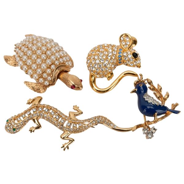 Designer Jeweled Figural Animal Brooch Lot