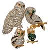 Image 1 : Gold Tone Rhinestone Figural Owl Brooch Lot