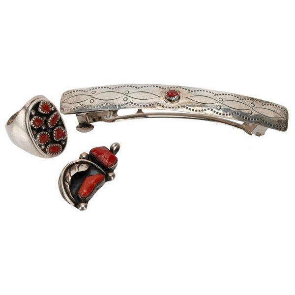 Native American Sterling Red Coral Jewelry Lot