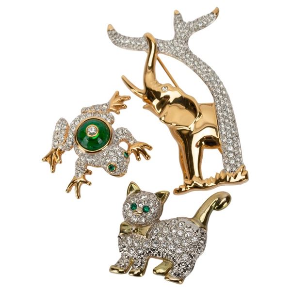 Signed Swarovski SCS Gold Tone Animal Brooches