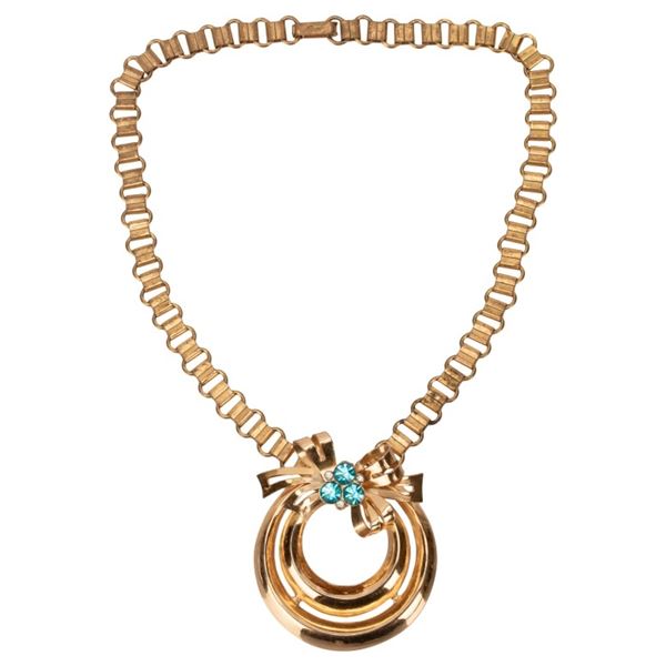 Signed Coro Bow Pendant Book Chain Necklace