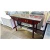Image 2 : 2 DRAWER GLASS TOP MAHOGANY HALL TABLE 48" X 16" X 31"