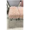 Image 2 : 2 PINK/SALMON SHAGGY STOOL WITH BLACK METAL LEGS