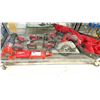 Image 1 : SHELF OF ASSORTED CORDLESS MILWAUKEE TOOLS INCLUDING; DRILLS, RECIPROCATING SAW, CIRCULAR SAW,