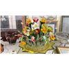 Image 8 : ASSORTED SHELF LOT INCLUDING FRAMED PRINTS, ACRYLIC DOME ART, GLASS FLOWER DECOR, VASES, COLLECTION