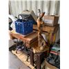 Image 2 : PALLET OF ASSORTED ITEMS INCLUDING; ANTIQUE SEWING TABLE, LIVE EDGE LAMP, TYPEWRITER & MORE