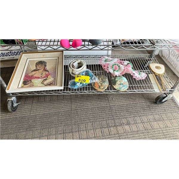 SHELF LOT OF ARTWORK, HOME DECOR AND MORE