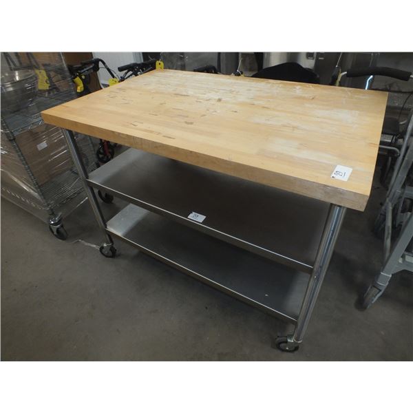 Stainless Steel Wood Top Prep Table On Wheels