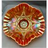 Image 2 : Dugan Peach Opal Carnival Glass "Ski Star" Crimped Edge Banana Boat (Circa 1910)