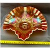 Image 4 : Dugan Peach Opal Carnival Glass "Ski Star" Crimped Edge Banana Boat (Circa 1910)