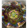 Image 6 : Imperial Black Smoke Carnival Glass "Open Rose" Ruffled Master Berry Bowl 11" Wide (Circa 1910)