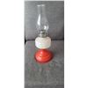 Image 1 : Antique Red and White Kerosene Lamp with Chimney