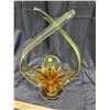 Image 3 : MID CENTURY MODERN MCM CHALET ART GLASS, AMBER GOLD BASKET 16" HIGH