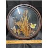 Image 2 : 12 1/4" CIRCUM.  GLASS/WOODEN WALL DISPLAY WITH DRIED FLOWERS/INSECTS.