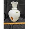 Image 2 : VTG CENTRO VETRO MILK GLASS SCALLOPED RIM FLORAL VASE. 11.5" HIGH
