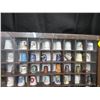 Image 2 : VINTAGE WOODEN THIMBLE DISPLAY.  64 THIMBLES FROM ACROSS THE WORLD.  13 1/4" X 13 1/4 "