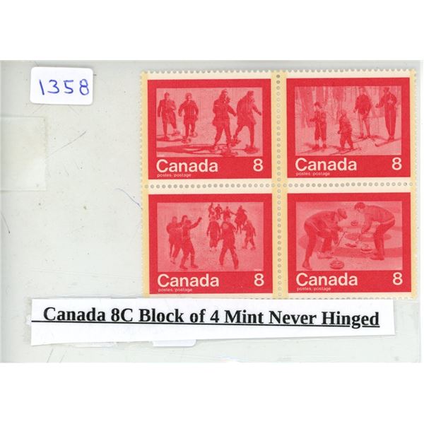 Canada 8C Block of 4 Mint Never Hinged Stamp.