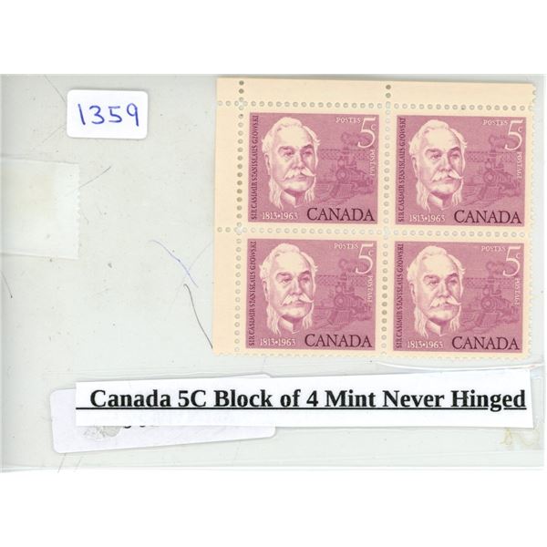 Canada 5C Block of 4 Mint Never Hinged Stamp.