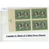 Image 1 : Canada 1C Block of 4 Mint Never Hinged Stamp.