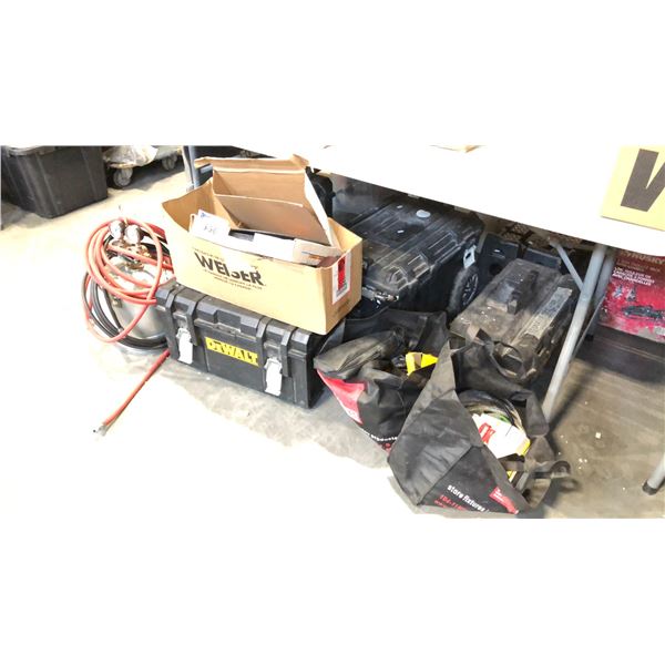 MIXED ITEMS INCL BINKS AIR SPRAY, TOOL BOXES, 12" CUT-OFF DISKS, TOOLS AND MORE