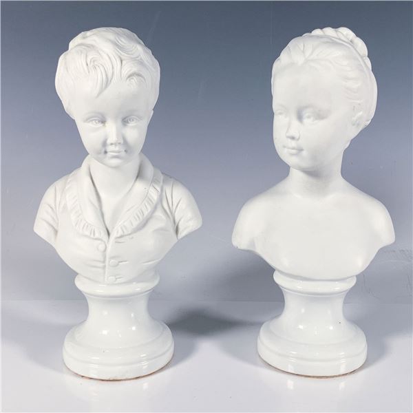 2pc European Neoclassical Bisque Porcelain Busts