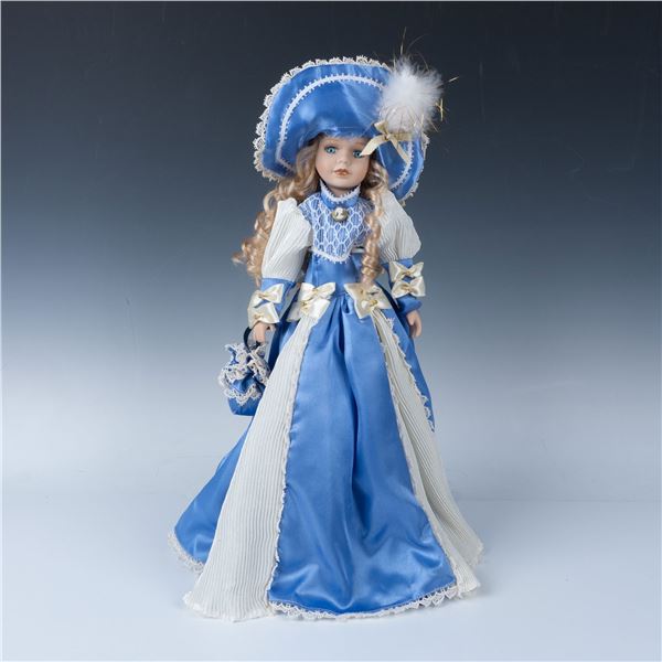 Victorian Styled Blonde Porcelain Doll in Blue Dress