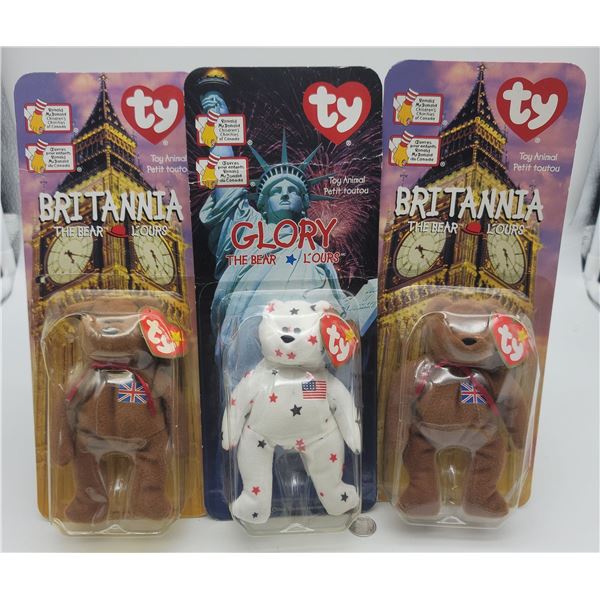 3 McDonalds Beanie Babies 2 Britannia the Bear and 1 Glory the Bear all in Original Packaging
