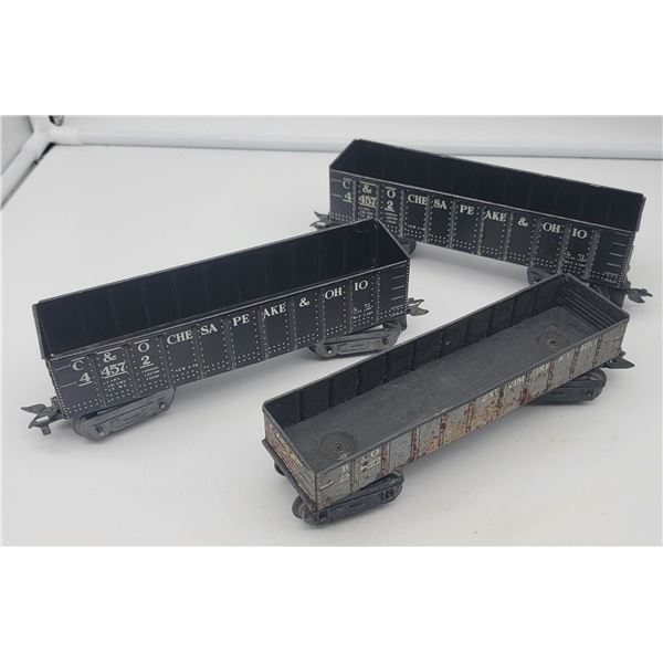 3 x  Marx O Gauge Tinplate Gondola Cars