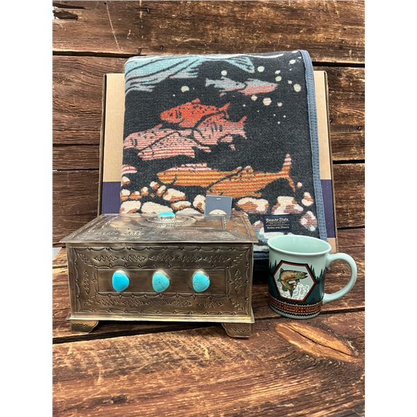 Turquoise Box and Pendleton Blanket