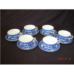 Geisha Face Blue Willow Cups & Saucers