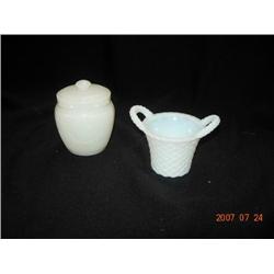 Milk Glass Basket Covered Jar