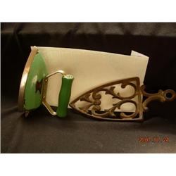 Flat Iron W/wooden Handle And Trivet
