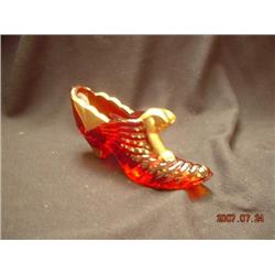Fenton, Red & Gold Colored Glass Slipper