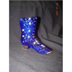 Fenton, Cobalt Blue, Hand Painted, Signed Boot