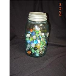Marbles in Old mason Jar