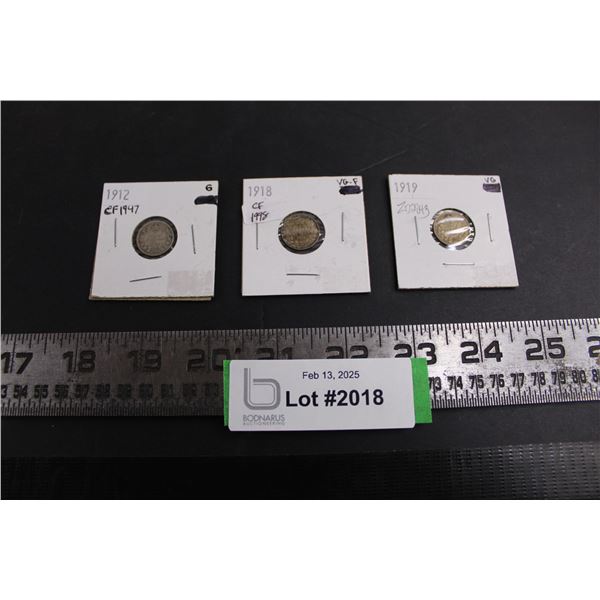(3) Canadian Nickels (1912, 18, 19)