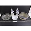 Image 2 : Pair of Ceramic Statuettes 8" Tall, (2) Vintage Glass Fruit Bowls, White Glass Dessert Dish
