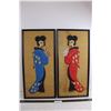 Image 1 : Pair of Wood Framed "Oriental Themed" Burlap Wall Art 12" x 25"