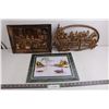 Image 1 : (3) Pieces of Wall Art (Oriental Print 14" x 12" NIB, Copper Color Horse Carriage 17" x 9", Copper B
