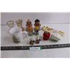 Image 1 : (4) Sets of Salt & Pepper Shakers (Totem Pole, Gingerbread Man), Pair of Small Glass Vases, Chef's S