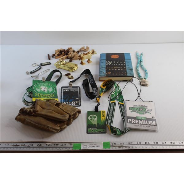 The Saskatoon Expo Badges, Baseball Glove, Key Chains, Dessert Spoon, Antarctic Journey Book and Mis