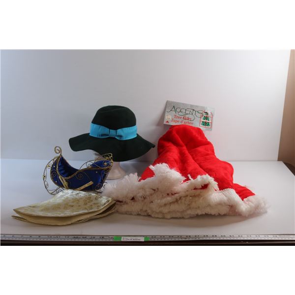 Tree Skirt, Ladies Hat, Decorative Sleigh and Collar