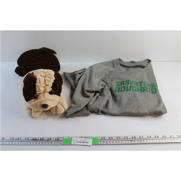 Saskatchewan Roughriders T Shirt - Size L and Plush Puppy