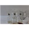 Image 3 : (3) Vinegar Bottles, (3) Clear Glass Vases, Fruit Wall Decor and (3) Decorative Plates