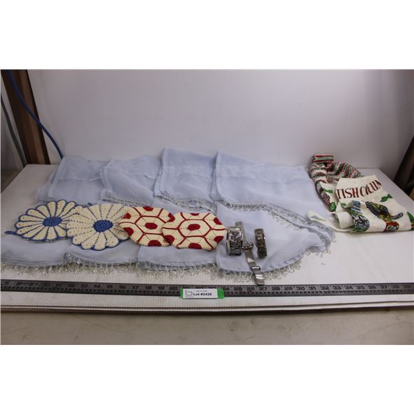 (3) Vintage Women's Watches - Consignor says none work), (4) Drapes - Each 48" Length, British Colum