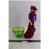 Image 1 : Vintage Green Glass Vase, "Lady Cat" Standable Pin Cushion 16" Tall