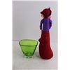 Image 2 : Vintage Green Glass Vase, "Lady Cat" Standable Pin Cushion 16" Tall